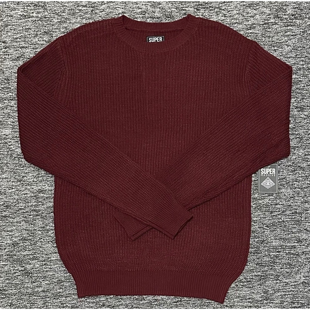 Super Massive Mens M Burgundy Knit Crewneck Pullover Long Sleeve Sweater NWOT